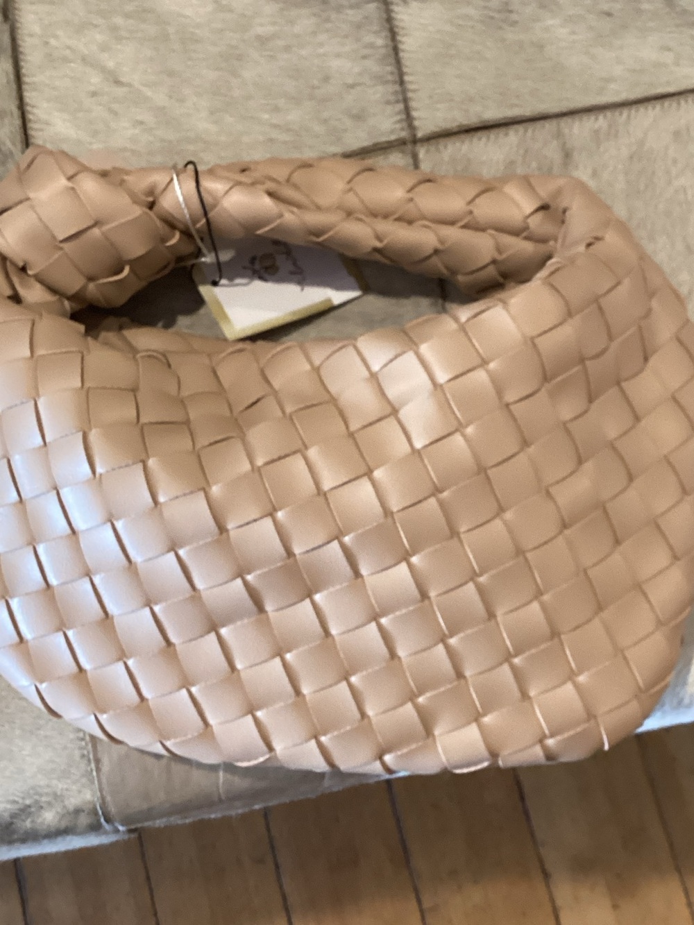 Woven Padded Hobo Bag in Nude Beige